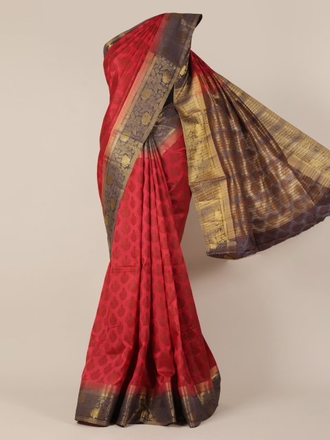 

Pothys Red & Gold-Toned Jute Silk Woven Design Saree with Zari Border