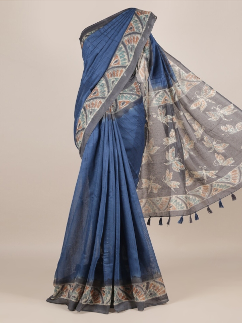 

Pothys Blue Solid Jute Silk Saree with Jhalar Pallu