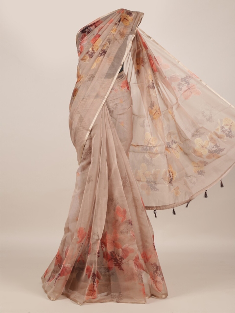 

Pothys Brown Printed Jute Silk Saree