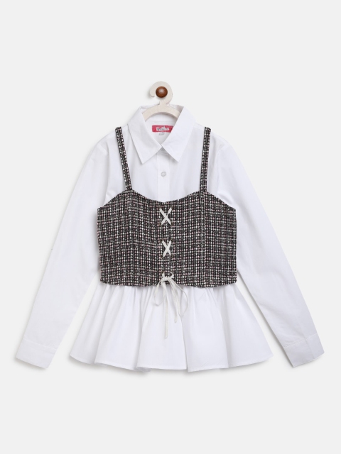 

Natilene Girls White Solid Peplum Top with Corset