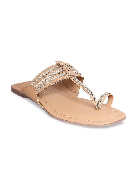 

Forever Glam by Pantaloons Women Beige Woven Design T-Strap Flats