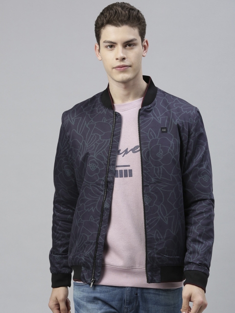 

RARE RABBIT Men Purple Printed Insulator Bomber Jacket