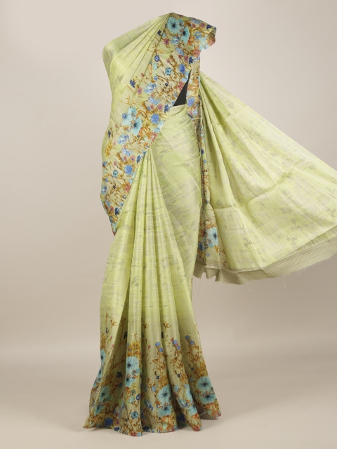 

Pothys Green Floral Printed Jute Silk Saree