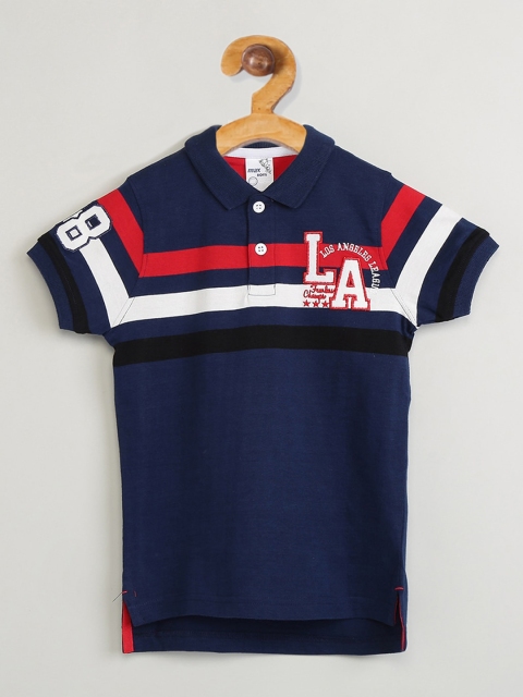 

max Boys Navy Blue & White Colourblocked Polo Collar T-shirt