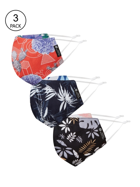 

URBAN SCOTTISH Pack of 3 3-Ply Printed Reversible Reusable Adjustable Cloth Masks, Multi