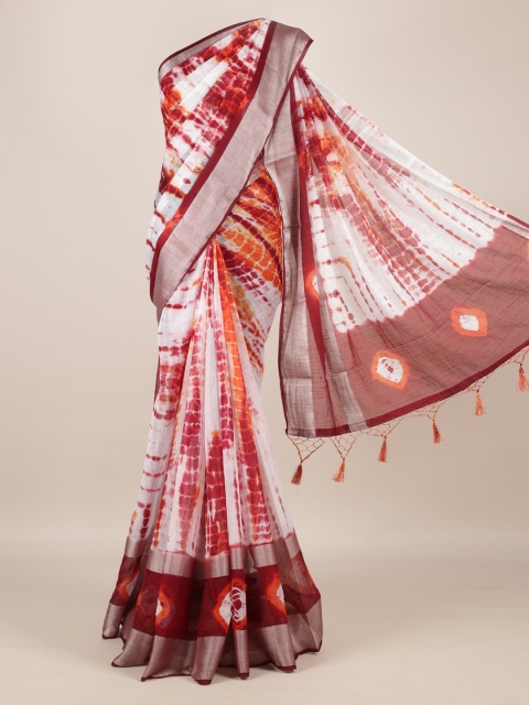 

Pothys Red & White Linen Blend Dyed Saree