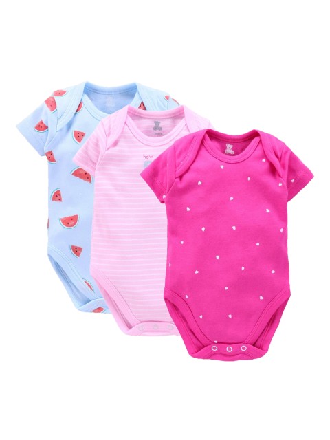 

i bears Infant-Kids Pack of 3 Printed Bodysuits, Pink