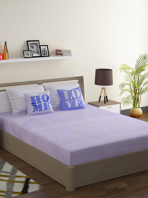 

SWAYAM Purple & White Floral 210 TC Cotton 1 King Bedsheet with 2 Pillow Covers