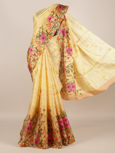 

Pothys Yellow Printed Jute Silk Saree
