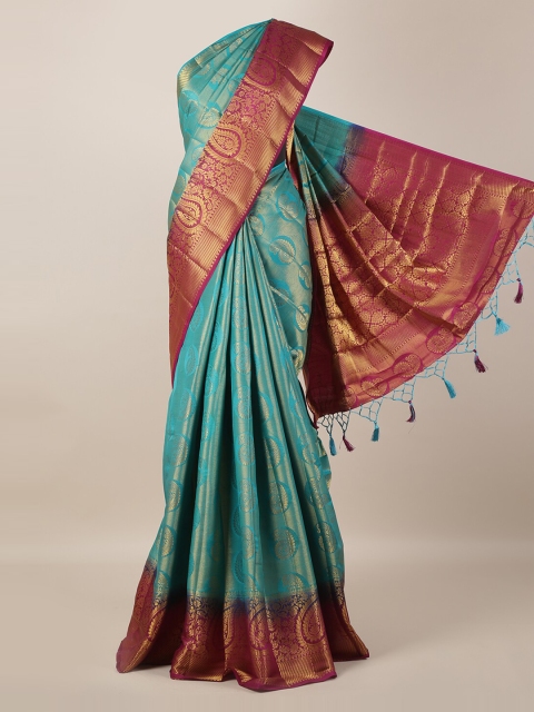 

Pothys Blue & Red Jute Silk Solid Saree