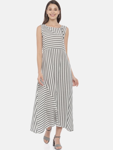 

Neerus Women White & Black Striped A-Line Kurta