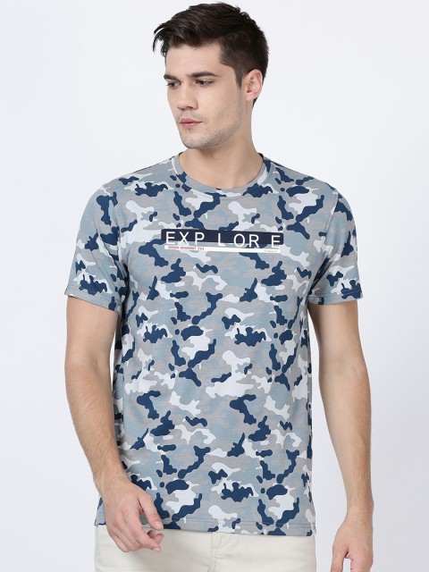 

t-base Men Grey Printed Round Neck Pure Cotton T-shirt