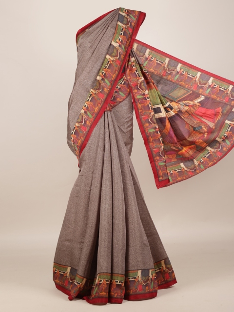 

Pothys Brown Printed Jute Silk Saree