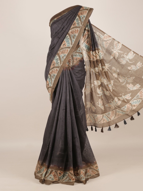 

Pothys Black Solid Jute Silk Saree