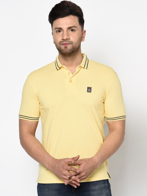 Duke Men Yellow Solid Polo Collar Cotton T-shirt