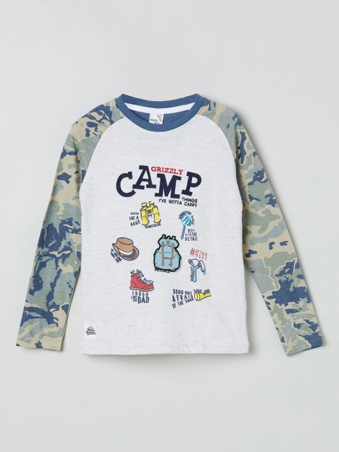 

max Boys Grey Printed Round Neck Cotton T-shirt