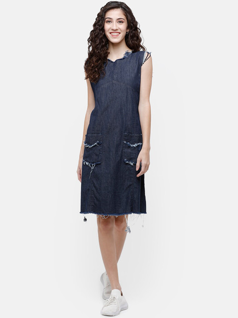 

ZHEIA Women Navy Blue Solid A-Line Dress