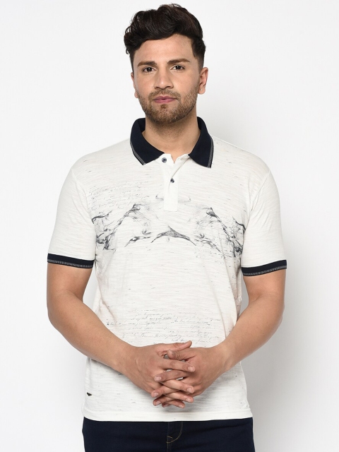 

Duke Men White Printed Polo Collar Cotton T-shirt