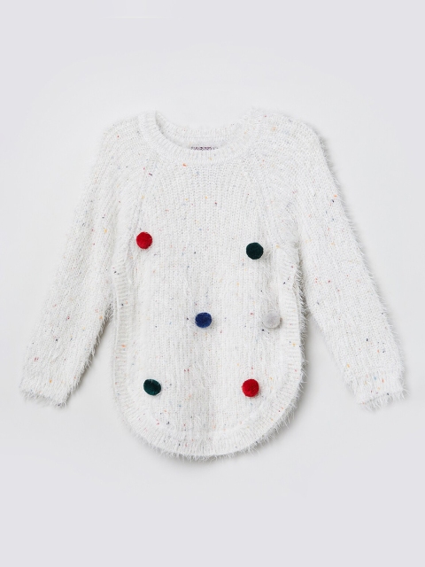 

max Girls Grey Solid Pom-Pom Applique Sweatshirt