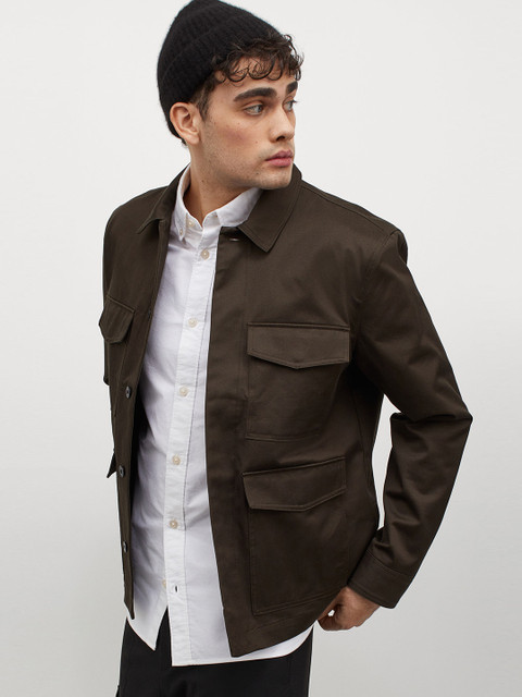 

H&M Men Green Solid Water Repellent Cargo Jacket