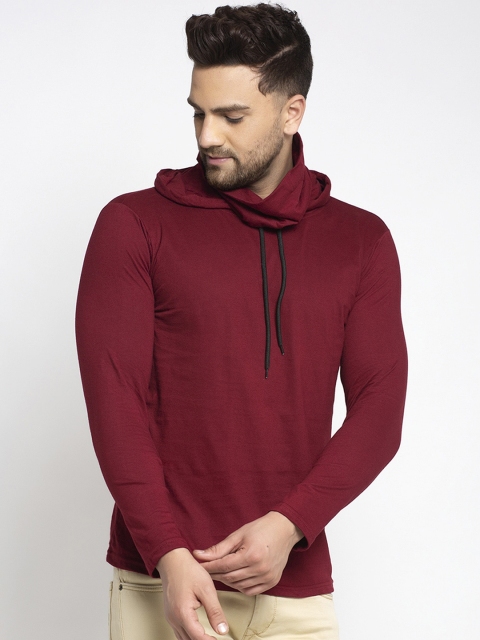 

KATSO Men Maroon Solid Hood T-shirt