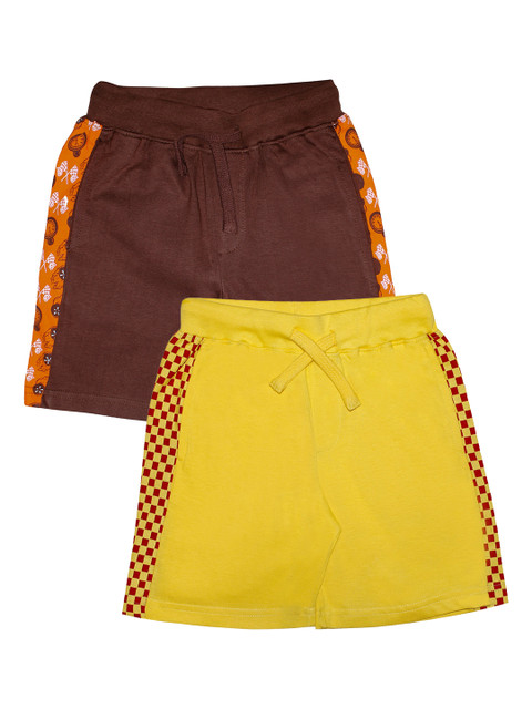 

KiddoPanti Boys Pack of 2 Solid Regular Fit Regular Shorts, Brown