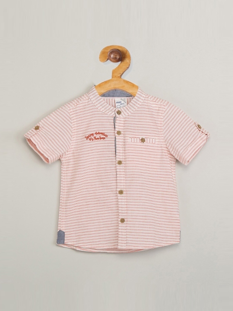 

max Boys Orange & White Regular Fit Striped Cotton Casual Shirt