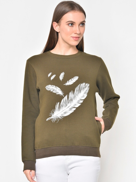 

Hapuka Women Olive Green Printed Sweatshirt