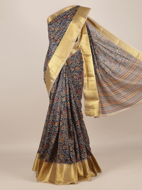 

Pothys Navy Blue Printed Jute Silk Saree