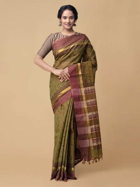 

Unnati Silks Green Pure Cotton Woven Design Mangalagiri Saree