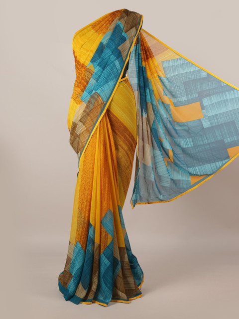 

Pothys Yellow & Blue Poly Georgette Printed Saree