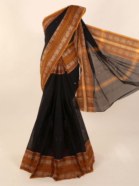 Pothys Black Solid Pure Cotton Saree with Woven Design Border