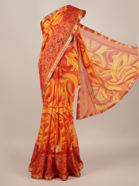 

Pothys Yellow & Orange Poly Georgette Printed Saree