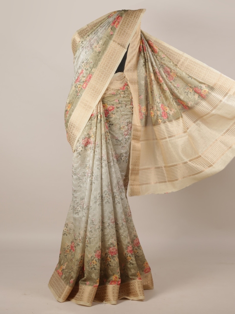 

Pothys Green & Gold-Toned Jute Silk Printed Saree