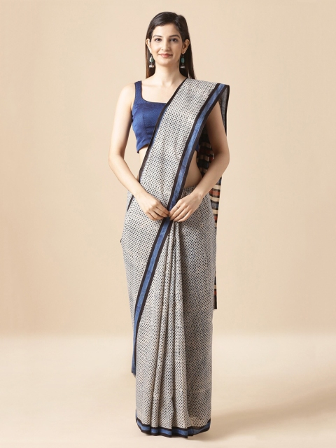

Taneira Grey & Off-White Pure Cotton Printed Dabu Saree