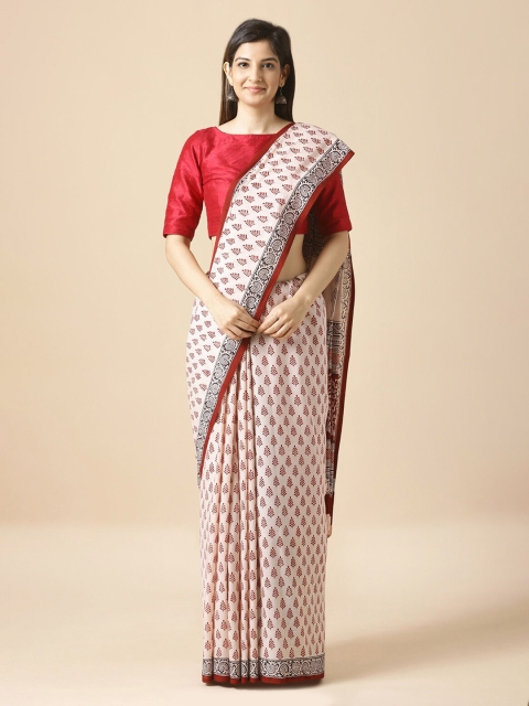 

Taneira Off-White & Red Pure Cotton Printed Bagh Saree
