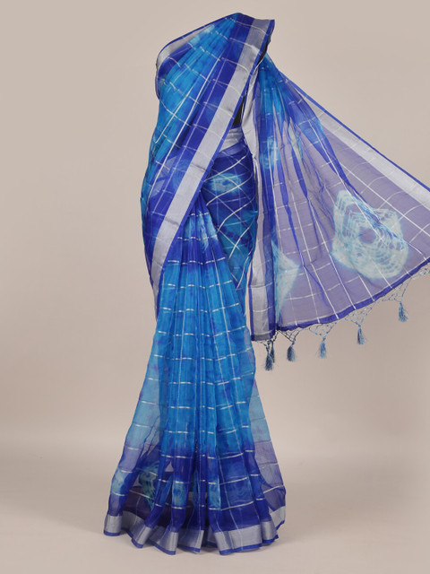 

Pothys Blue Checked Linen Blend Saree