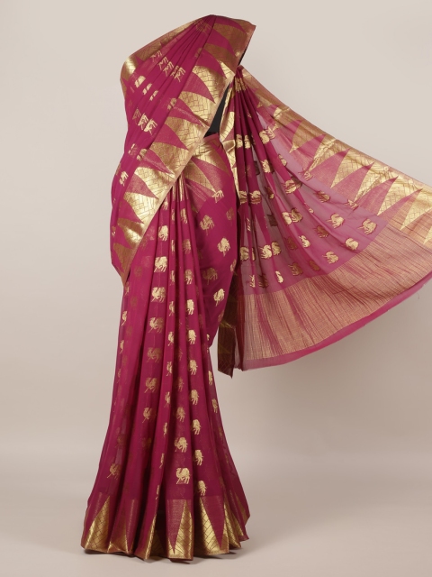 

Pothys Maroon & Gold-Toned Poly Georgette Woven Design Saree