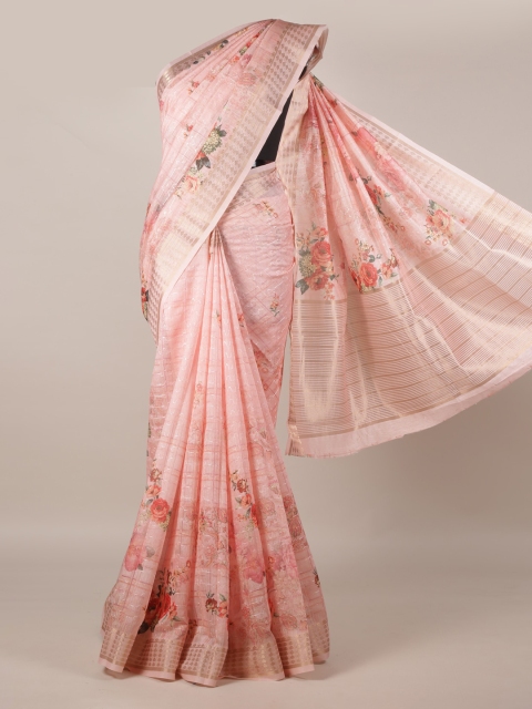 

Pothys Peach-Coloured Printed Jute Silk Saree