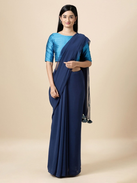 

Taneira Navy Blue Solid Pure Georgette Saree