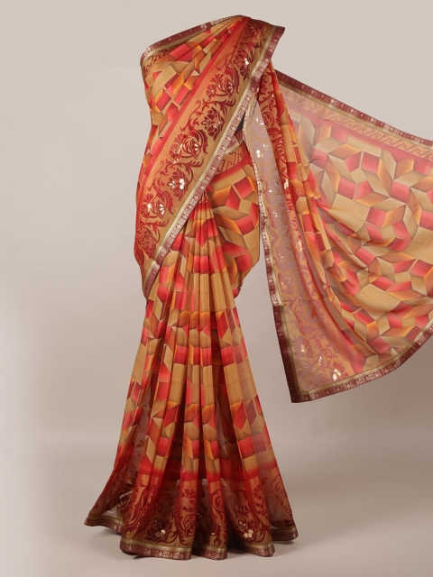 

Pothys Red Printed Poly Georgette Saree