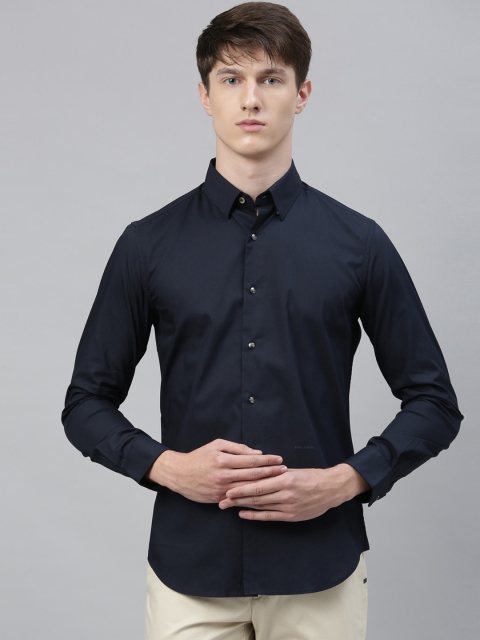 

RARE RABBIT Men Navy Blue Solid Regular Fit Casual Cotton Shirt