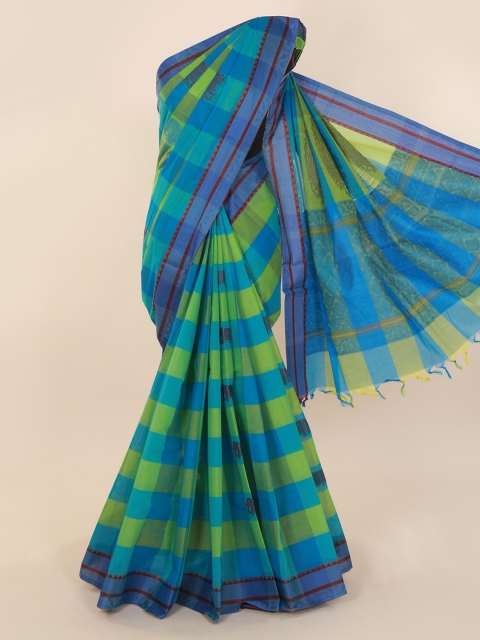 

Pothys Blue & Green Pure Silk Checked Saree