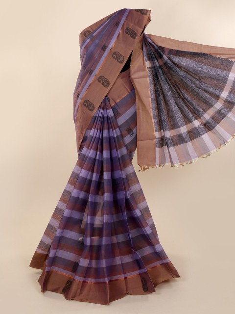 

Pothys Purple & Brown Pure Cotton Checked Saree