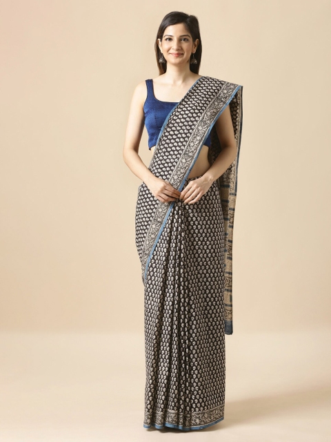 

Taneira Black & White Pure Cotton Printed Bagru Saree