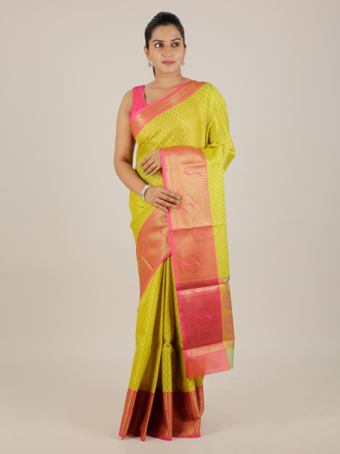 

Pothys Yellow Solid Cotton Blend Saree