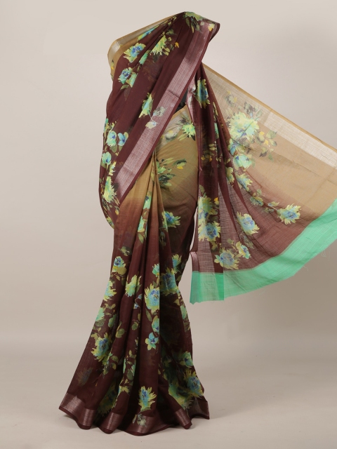 

Pothys Brown Printed Linen Blend Saree