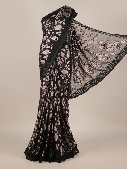

Pothys Black & Pink Poly Georgette Printed Saree