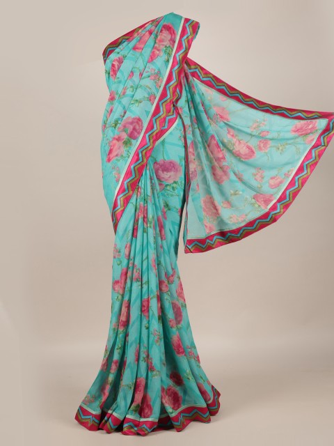 

Pothys Blue Printed Poly Georgette Saree