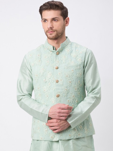 

Ethnicity Men Green Embroidered Tailored Jacket
